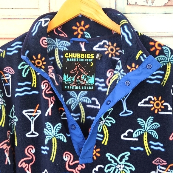Chubbies Wanderers Club Fleece Neon Flamingo Printed Sweatshirt - Picture 2 of 8